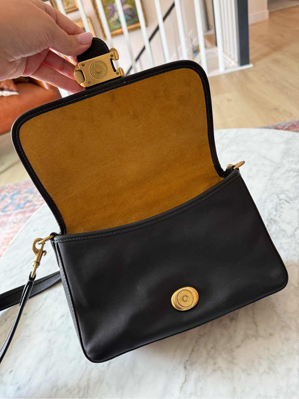 Coach Soft Tabby Shoulder Bag Black Leather Brass Gold Hardware - Picture 4 of 6
